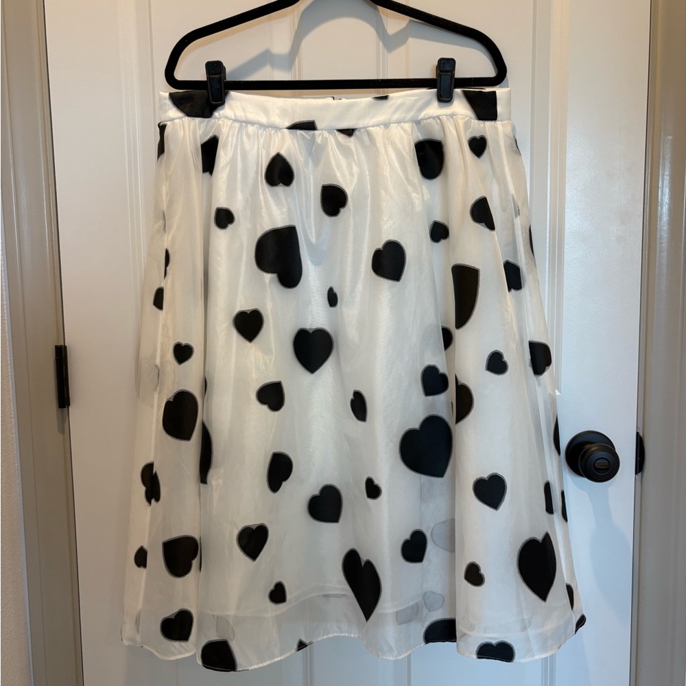 J. Crew Black and White Heart A-Line Organza Skirt